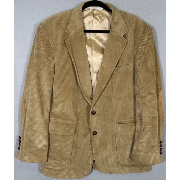 Vtg Lands End Blazer Sportscoat Mens 42R Corduroy Elbow Patches Made In USA