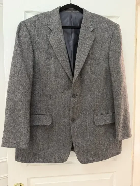 Tasso Elba 100% Camel Hair Sport Coat Blazer Gray Herringbone Men’s 44R 2 Btn