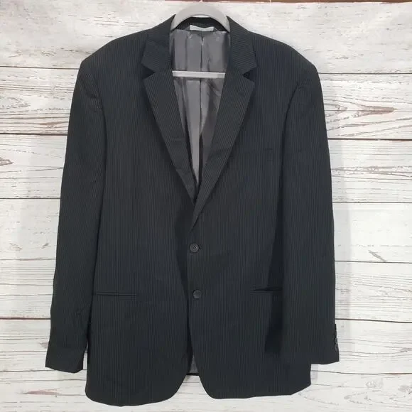Perry Ellis Portfolio Men's Black Pinstriped 2Buttons Sportscoat Blazer 46L