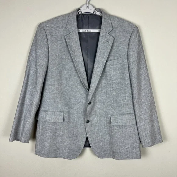 Stafford Sport Coat Mens 48 Regular Gray Linen Cotton Classic‎ Fit Herringbone