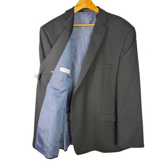 Calvin Klein Blazer Men 52 R Navy Blue Wool Blend 2-Button Suit Jacket