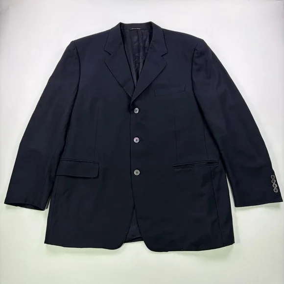 Canali Saks Sport Coat Mens 46R Navy Blue Wool 3-Button Blazer Italy FLAWS