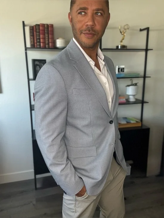 Zara Light Blue Microcheckered Men's Blazer - Classic Single-Breasted Sport Coat