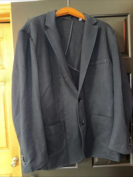 Men's Navy Two-Button Casual Heavy Knit Blazer