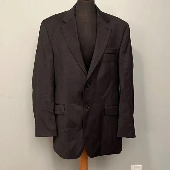 Ralph Lauren Men's Black Button Front Wool Blazer Sport Coat Suit