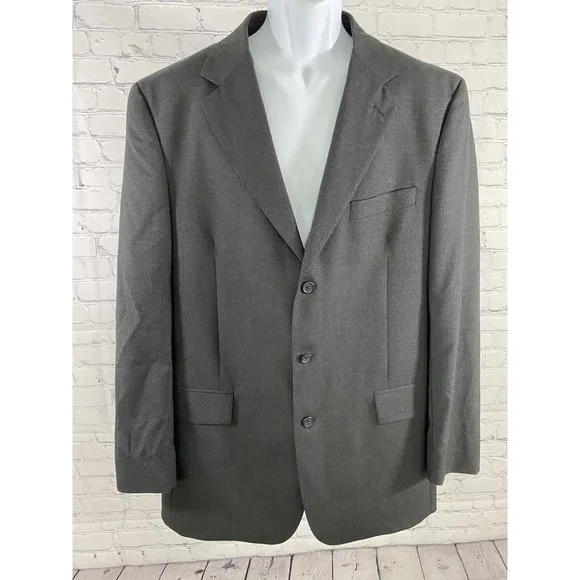 Jos A Bank 100% Wool Dark Gray 3 Button Blazer Jacket Sport Coat 43L