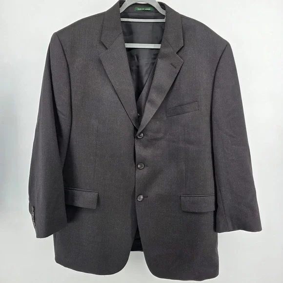 Lauren Ralph Lauren 48R Charcoal Grey‎ Black Wool 3 Button Blazer Jacket Vest