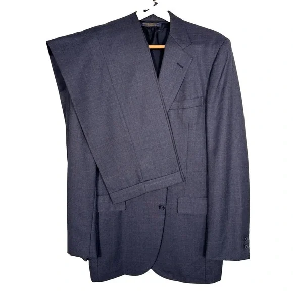 Brooks Brothers Pure Wool Suit Gray Prince of Wales Windowpane 44XL 37x32 USA