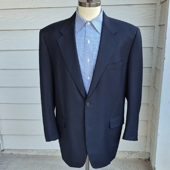 CANALI Italy Solid Dark Navy Pure Wool Mens 46 R Sport Coat‎ Blazer