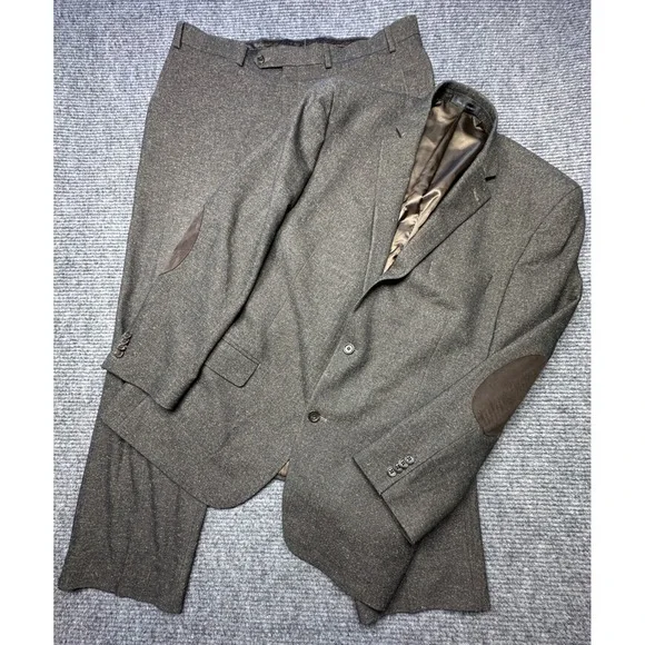 Michael Kors Suit Men 38W 44R Brown Elbow Patches Herringbone