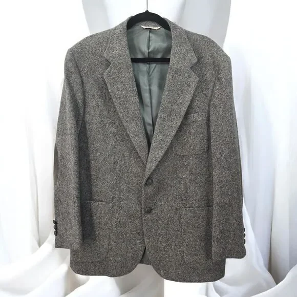 VTG Stafford Men's 44R Tweed Sport Coat Blazer Two Button Brown Wool Elbow Patch