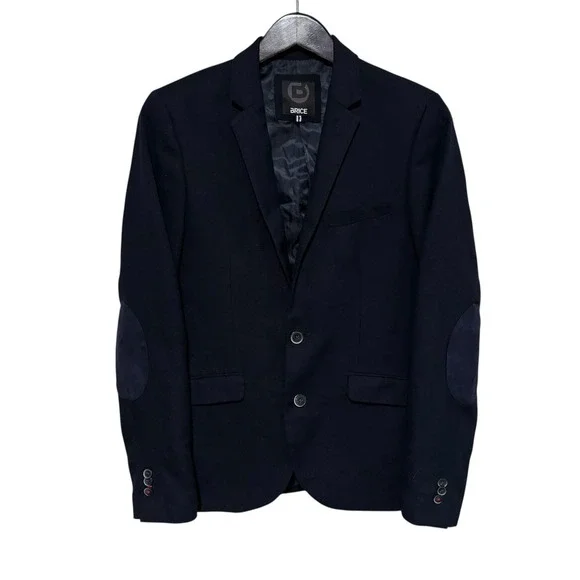 BRICE Men's Navy Blue Two Button Blazer Jacket Navy Blue Elbow Pads 48 - 19.5x28