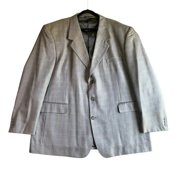 London Square Plus Mens Silk Wool Blazer Plaid Sport Coat 50L Brown Multicolor