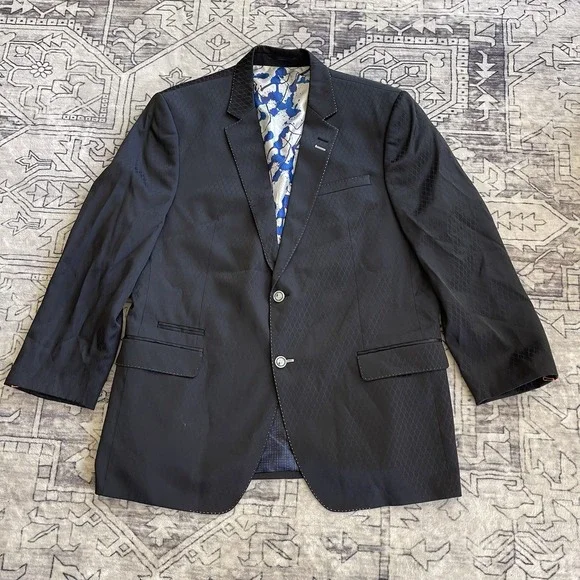 Maceoo Blue Blazer Sport Coat Men's 44/5 Floral Print Lining Tailored Fit