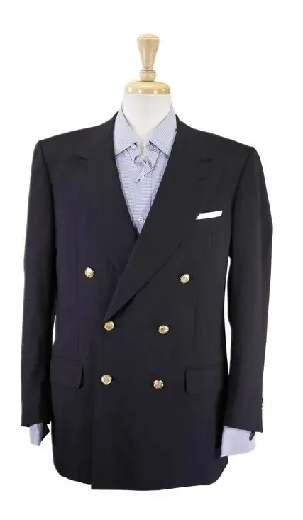 Tincati Milano Saint Andrews Black Double Breasted Gold Button Wool Blazer 40R