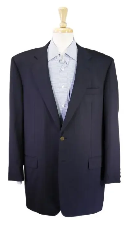 Hickey Freeman Navy Blue Roman Coin Buttons Wool Blazer Jacket 44L