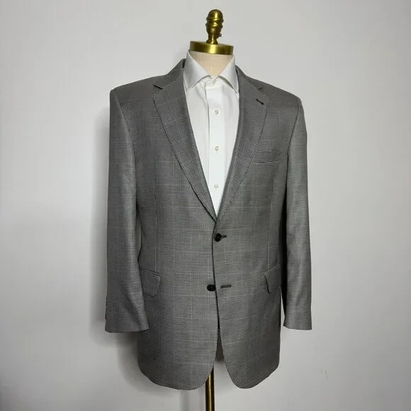 Jos A Bank Gold‎ Signature 44R Blazer Sport Coat Mens Gray Check Wool Silk