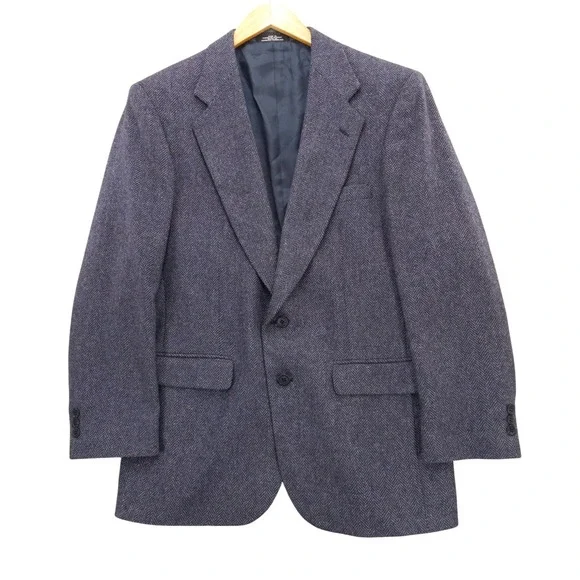 vtg Towncraft Blazer Jacket Blue Herringbone Wool/Lambswool Blend Sport Coat 39R