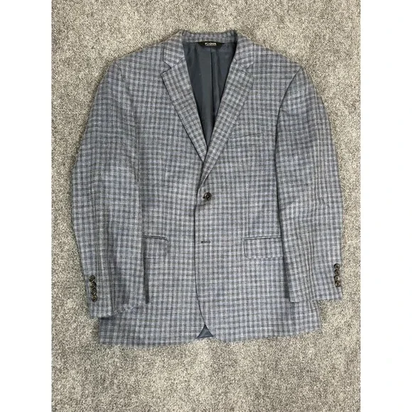 JO S A Bank  Mens Wool Silk Linen Plaid  Sport Blazer Gray Tailored Fit Size 44R