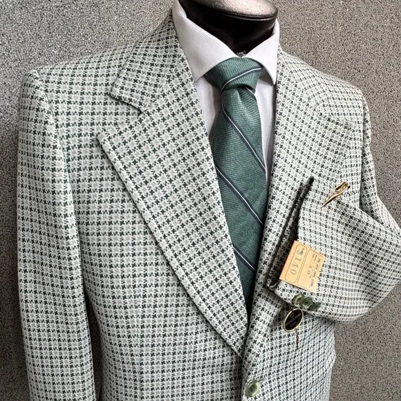 70s Deadstock NWT Michaels Stern Blazer 40R Green Houndstooth USA VTG Academia
