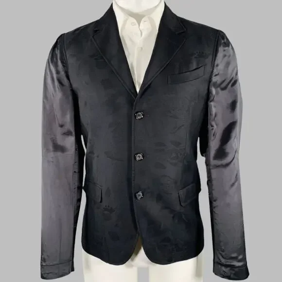 ALEXANDER MCQUEEN Size 40 Black Jacquard Wool Blend Sport Coat