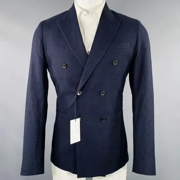 PAUL SMITH Size 40 Navy Wool Linen Peak Lapel Sport Coat