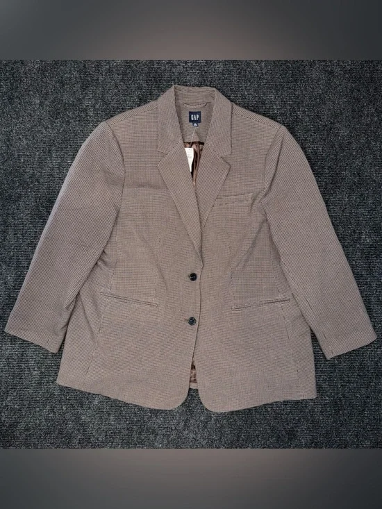 GAP NWT Houndstooth Blazer Jacket Mens XL Brown Poly Blend Classic Fit 2 Button