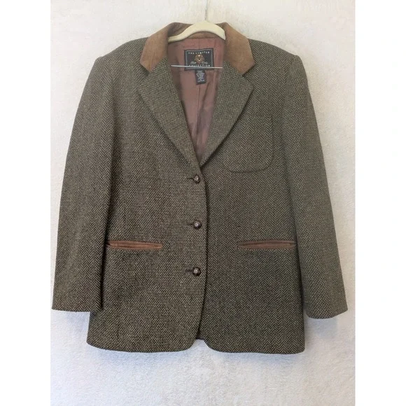 The Limited Blazer Men's M Brown Herringbone Wool Blend Faux