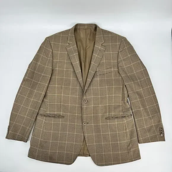 Di Milano Uomo Blazer Mens 44 L Brown Tan Glen Plaid Silk Wool Blend Two Button
