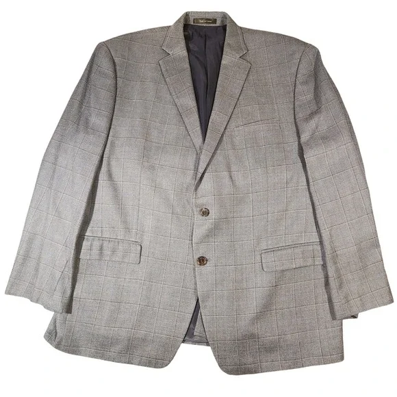 Lauren Ralph Lauren Blazer Mens 48R Gray Silk Wool‎ Windowpane Two Button Jacket