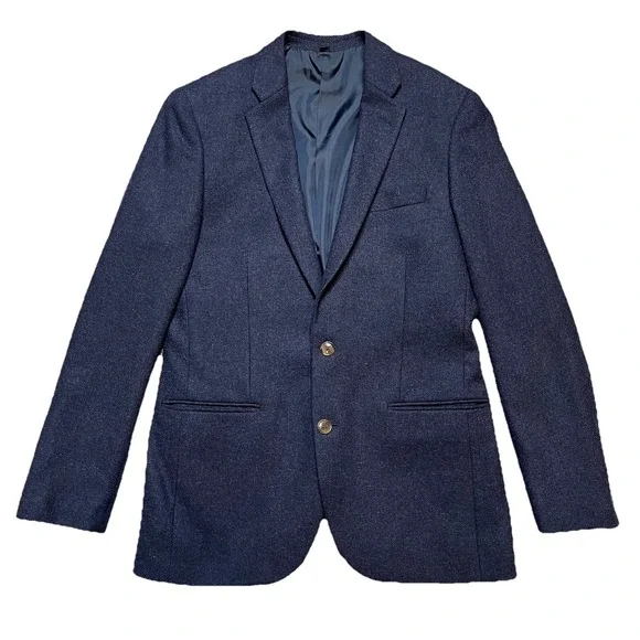 J.Crew Thompson Blazer 38 R Navy Blue Wool Blend Two Button Sport Coat Blazer