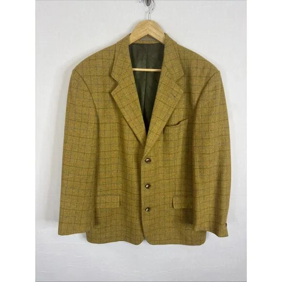 Strellson Switzerland Wool‎ Sport Coat Blazer Mens 42S Short Mustard Windowpane