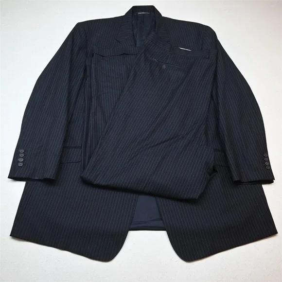 Coppley 52L 48x34 Navy Blue Wool Cashmere Striped Mens Jacket Pants Suit