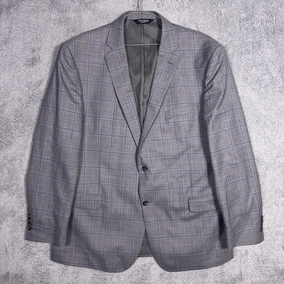 Jos A Bank Sport Coat Mens 48L Windowpane Traveler Blazer Wool Suit Jacket
