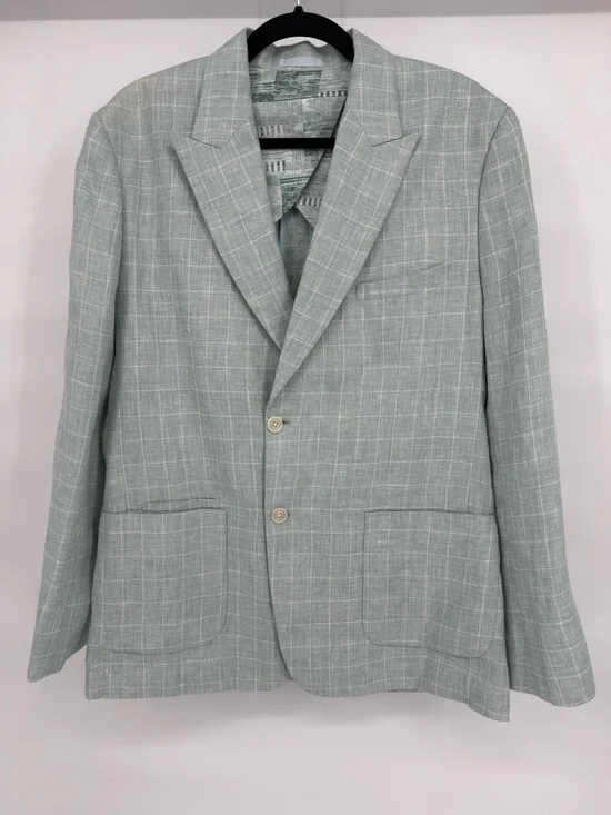 ASUKA Windowpane Blazer Cotton Linen Blend Lightweight Tailored Jacket Seafoam