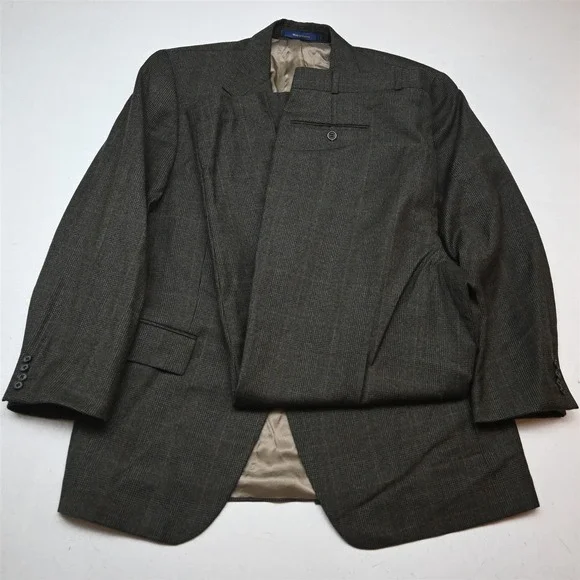 Vtg Chaps Ralph Lauren 42R 36x32 Brown Green Glenn Check 100% Wool Flannel Suit