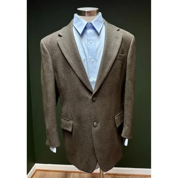 Jos. A. Bank Men's Brown Wool Cashmere Herringbone Tweed Two Button Blazer 41R‎