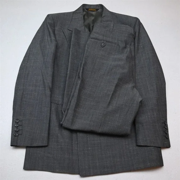 Vtg USA Made Double Breasted 38S 30x30 Gray Slub Check Mens Jacket Pants Suit