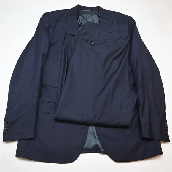 Trussini Italy Made 44L 42x30 Navy Blue Super 100s Wool Mens Jacket Pants Suit