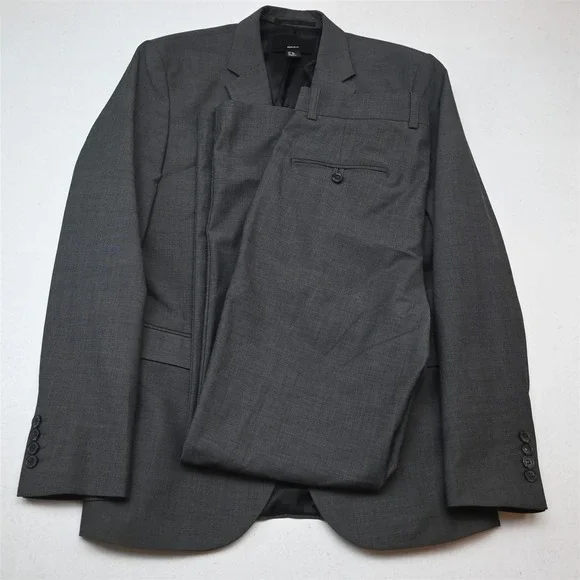 H&M 36R 30x32 Gray Stretch Regular Fit Mens Jacket Pants Suit