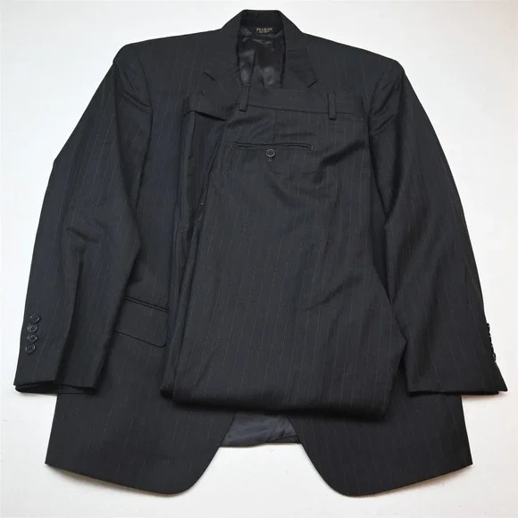 Jos A Bank 42S 38x30 Gray Striped 100% Wool Mens Jacket Pants Suit