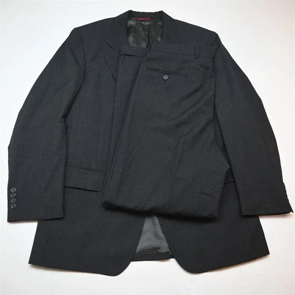 Vtg USA Made Jos A Bank 44L 36x32 Gray Nailshead 100% Wool Jacket Pants Suit
