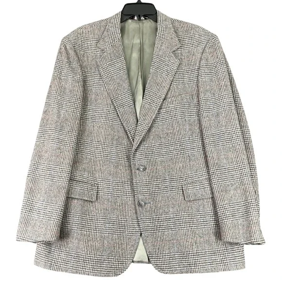Vintage 80s John H Craigmiles Classics Sport Coat Plaid Wool Blazer‎ 42R Mens