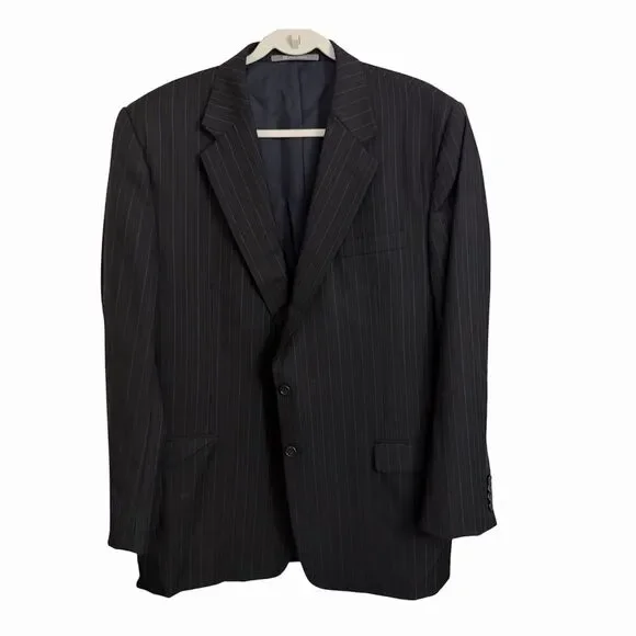 Hickey Freeman Loro Piana Super 130s Wool Blazer 46L Black Pinstripe Tasmanian