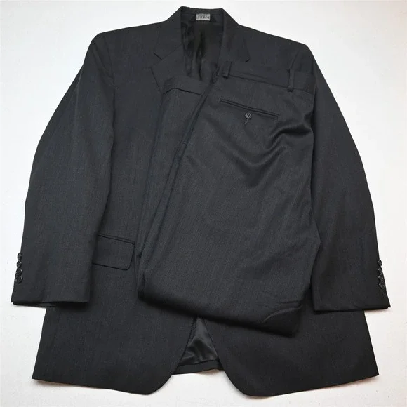 Jos A Bank 42R 36x32 Charcoal Gray 100% Wool Mens Jacket Pants Suit