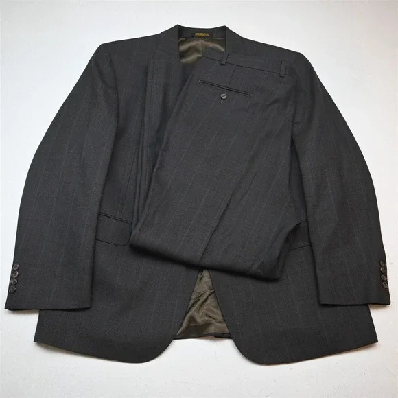 Vtg USA Made 48R 40x32 Brown Birdseye Windowpane Wool Mens Jacket Pants Suit