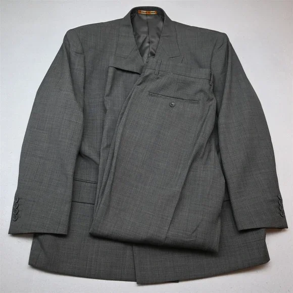 Richard Harris 46R 36x32 Gray Sharkskin Wool Double Breasted Jacket Pants Suit