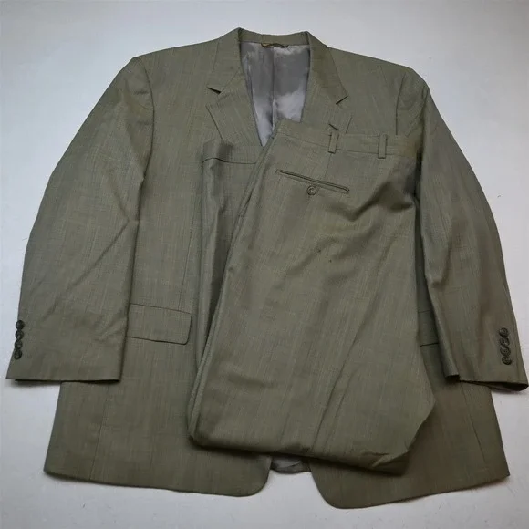 Vtg USA Hart Marx Gold Trumpeter 48R 42x32 Beige 100% Wool Jacket Pants Suit