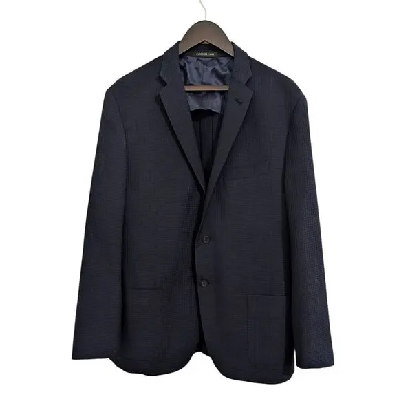 Corneliani Italy Navy Blue Waffle Knit Virgin Wool Blazer - Size EU 54R US 44R