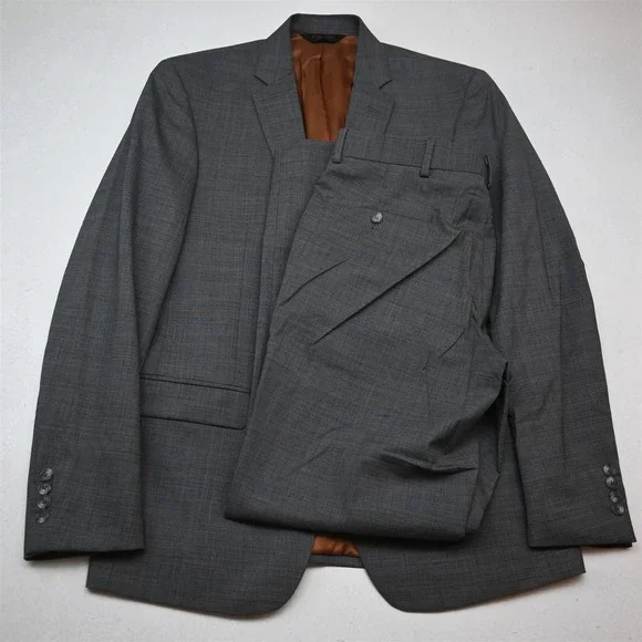 Jos A Bank 38R 33x32 Gray 100% Wool Sharkskin Mens Jacket Pants Suit